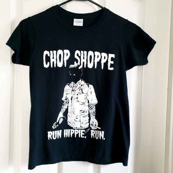 Gildan Run Hippie Run Chop Shoppe T-Shirt Womens Size XS Graphic Black/White - Picture 2 of 9